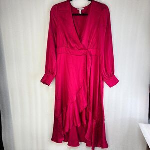 Sofia by Sofia Vergara Womens M Faux Wrap Ruffle Trim Pink Midi Dress valentines